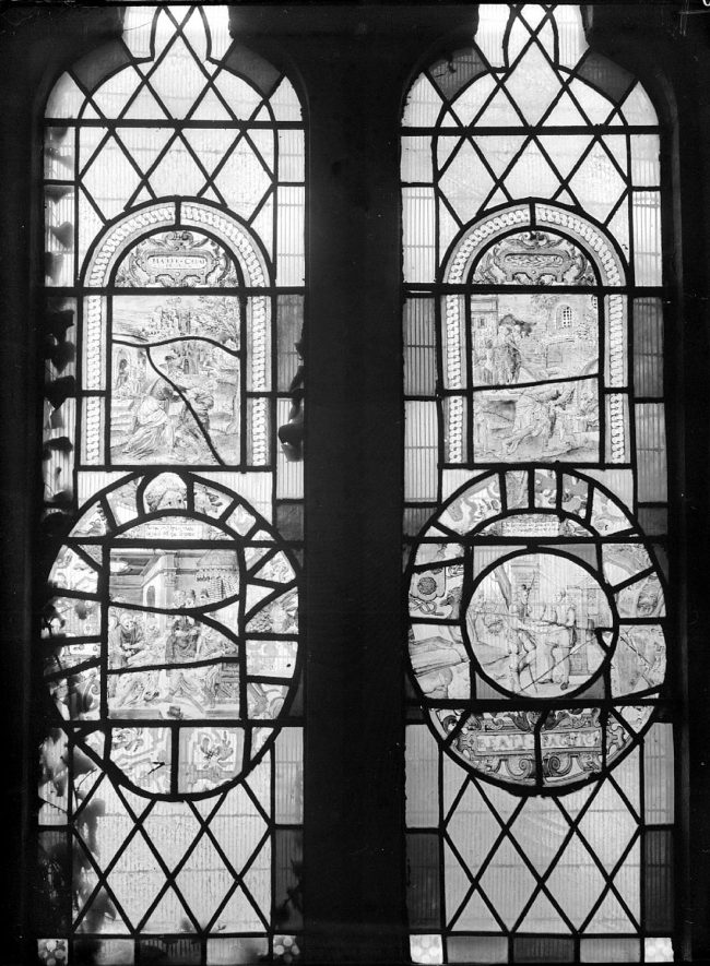 17th century Dutch glass in Radway church window.  1942 |  IMAGE LOCATION: (Warwickshire County Record Office)