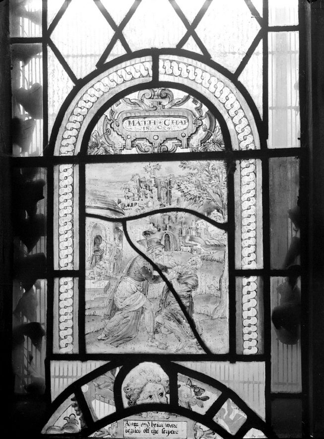 17th century Dutch glass in Radway church window.  1942 |  IMAGE LOCATION: (Warwickshire County Record Office)