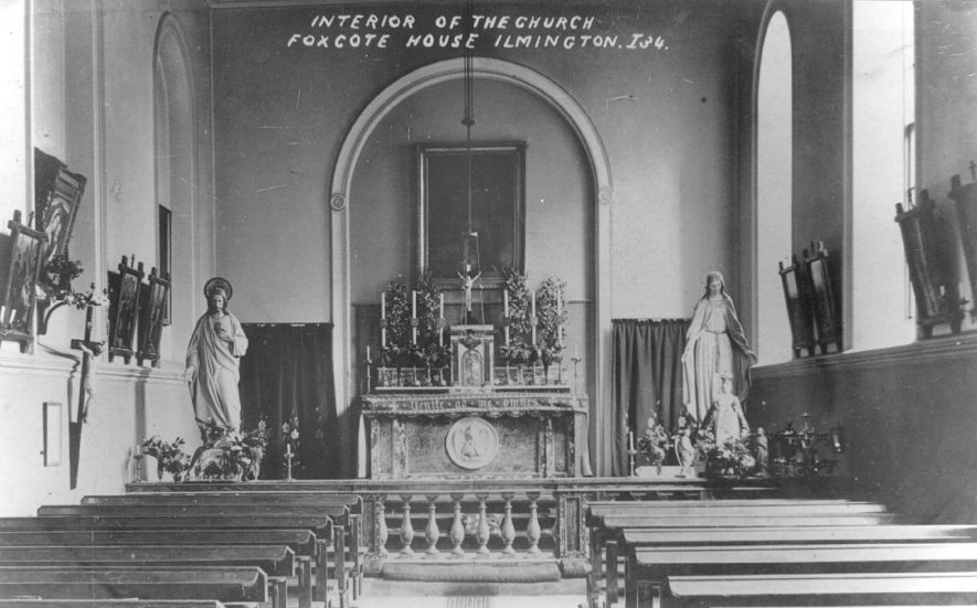 The interior of the catholic church at Foxcote House, Ilmington.  1900s |  IMAGE LOCATION: (Warwickshire County Record Office)