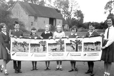 Gaydon.  School pupils with a collage
