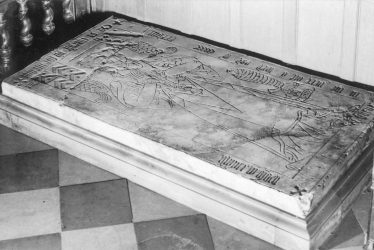 Grendon.  Church, grave slab inside Church