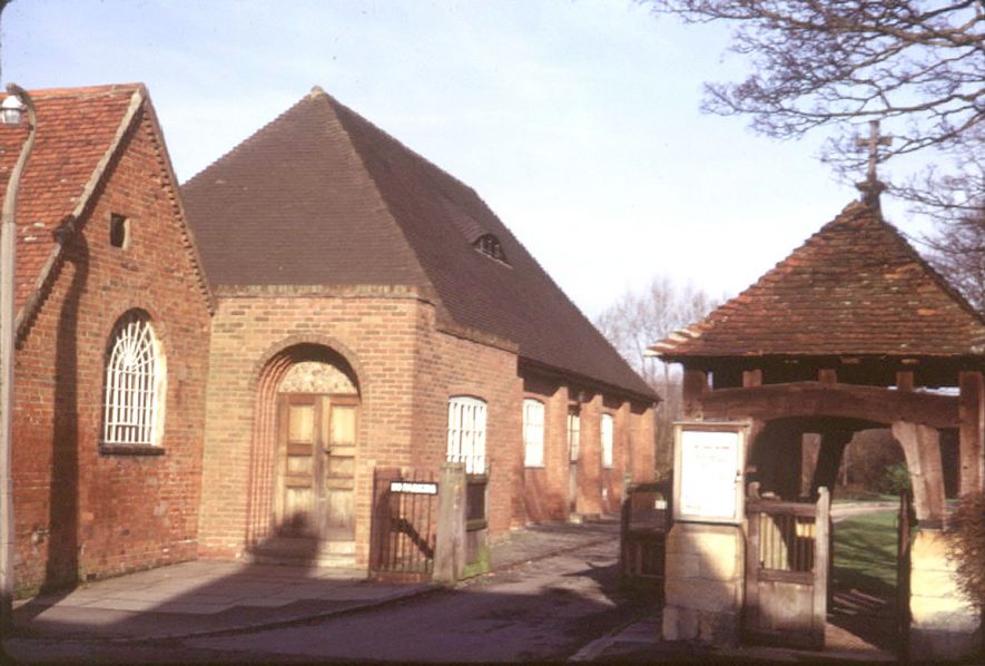 Beaudesert.  View of the village hall, the church hall and the lych gate.  1973 |  IMAGE LOCATION: (Warwickshire County Record Office)