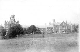 Exterior view of the asylum buildings (Central Hospital) at Hatton.  1890s |  IMAGE LOCATION: (Warwickshire County Record Office)