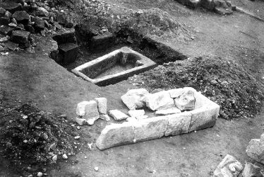 Kenilworth.  St Mary's Abbey, stone coffin