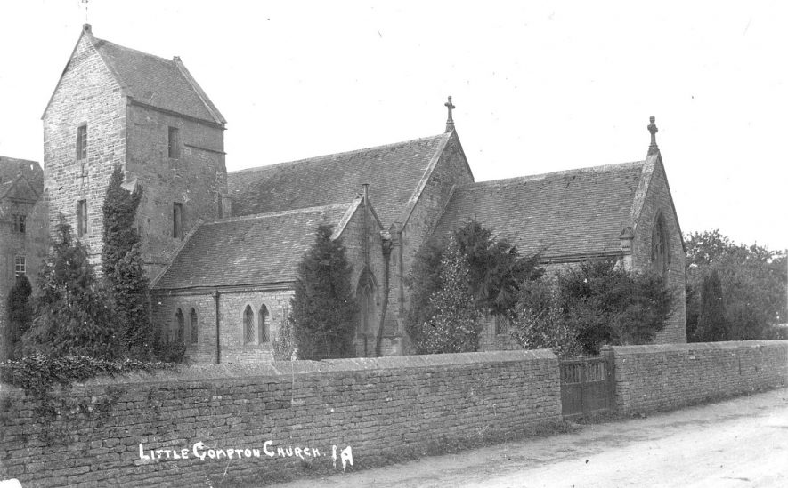 Exterior of St Denys church, Little Compton.  1900s |  IMAGE LOCATION: (Warwickshire County Record Office)