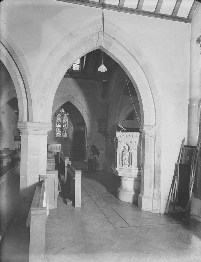 Church of St Mary Magdalene, an interior view looking towards the pulpit, Lillington.  1959 |  IMAGE LOCATION: (Warwickshire County Record Office)