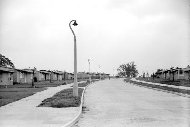 Lillington.  Prefab housing and new street lighting