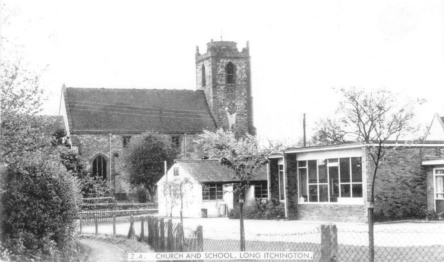 Long Itchington school buildings and Holy Trinity Church.  1965 |  IMAGE LOCATION: (Warwickshire County Record Office)