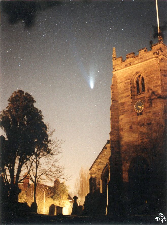 Hale-Bopp comet over Lillington Church.  1997 |  IMAGE LOCATION: (Warwickshire County Record Office)