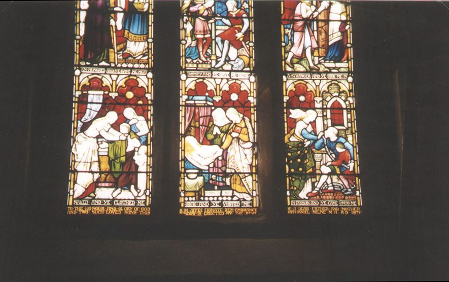 Stained glass west window in St Mary Magdalene church, Lillington, in memory of the Milne family.  1994 |  IMAGE LOCATION: (Warwickshire County Record Office)