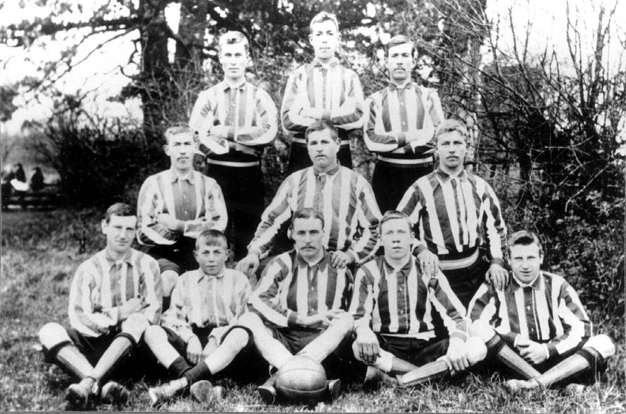 Sutton United football team.  1903
Back row, left to right - G Miller, L Bryan, Len Bryan.
Middle row - J Harris, C Mumford, B Harris.
Front row - B Bartlett, A Bryan, F Bishop, F Bailey, S Bartlett.  |  IMAGE LOCATION: (Warwickshire County Record Office)
