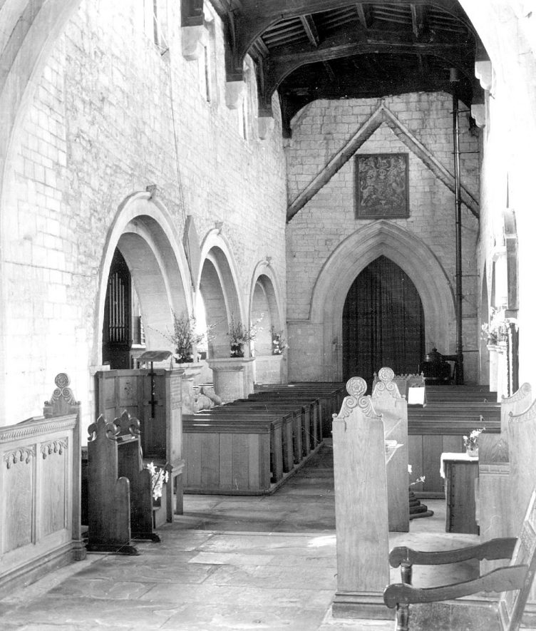 Lower Quinton parish church interior.  Part of nave.  1950 |  IMAGE LOCATION: (Warwickshire County Record Office)