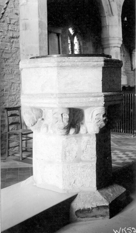 The font at St James' Church, Snitterfield.  1938 |  IMAGE LOCATION: (Warwickshire County Record Office)