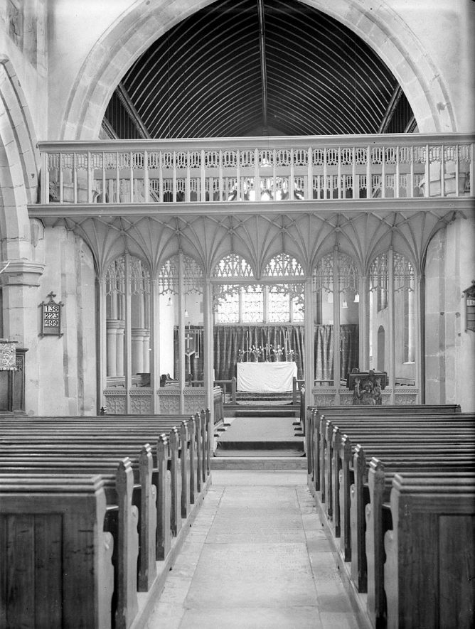 Rood screen and altar in St James church, Southam.  1938 |  IMAGE LOCATION: (Warwickshire County Record Office)
