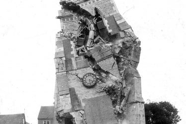 Warwick.  Demolition of church tower, All Saints, Emscote