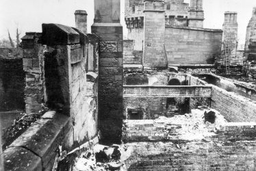 Warwick.  Castle, roof after fire