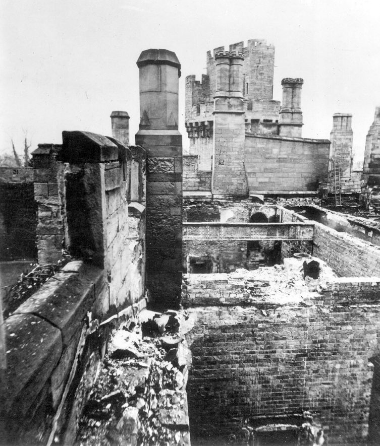 The roof of the castle looking east after the fire, Warwick.  1871 |  IMAGE LOCATION: (Warwickshire County Record Office)