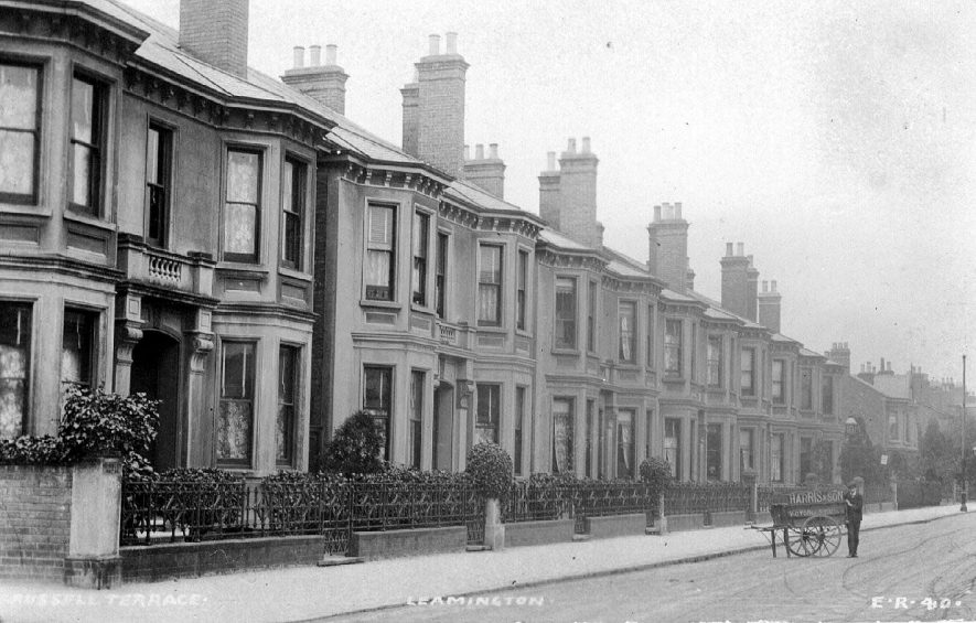 View of  double fronted houses in Russell Terrace, Leamington Spa.  1900s |  IMAGE LOCATION: (Warwickshire County Record Office)