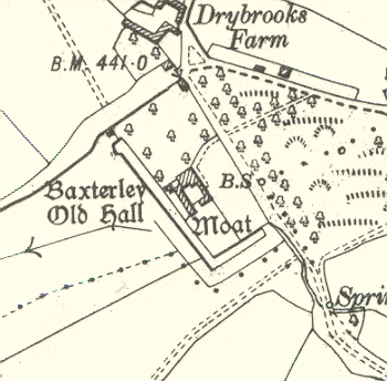 A Medieval moat on the 1925 Ordnance Survey map in Baxterley | Open