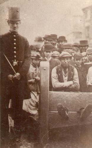 The last man in the stocks, when they stood in Warwick Street, Rugby | Warwickshire County Council
