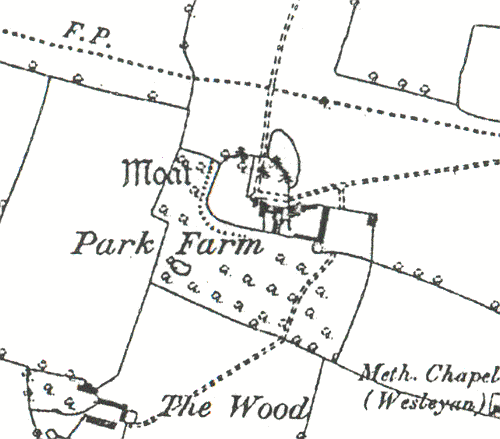 A Medieval moat on the 1887 Ordnance Survey map at Barnacle, Shilton | Open