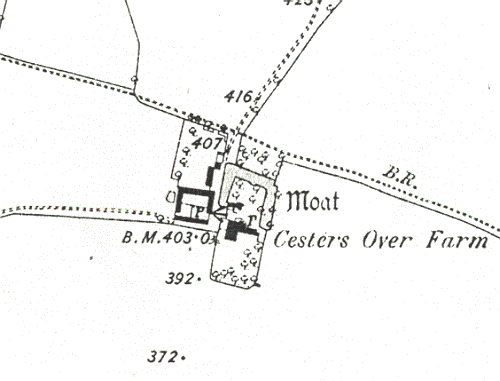 A Medieval moat on the 1886 Ordnance Survey map near Monks Kirby | Open