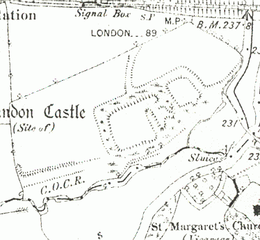 A Medieval moat at the site of Brandon Castle on the 1886 Ordnance Survey map | Open