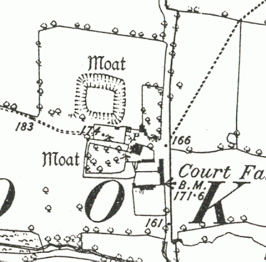 A Medieval moat on the 1886 Ordnance Survey map north west of Court Farm, Fulbrook | Open