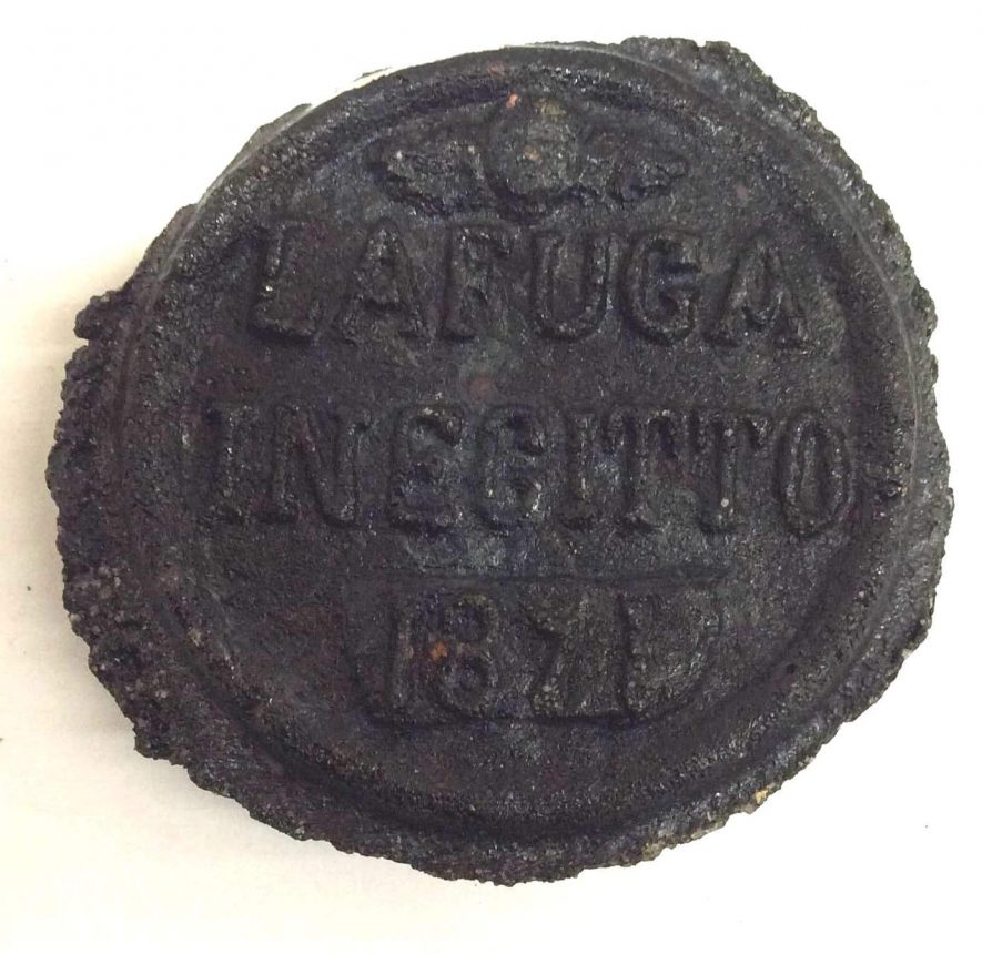 Medallion stamped from molten lava: Vesuvius 1871 eruption. | Image courtesy of Warwickshire Museum