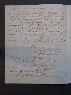 A letter from Samuel Probert to Mr. Greenway, Warwick, on the discovery of the whereabouts of Elizabeth Wynn, 1843 | Warwickshire County Record Office reference CR1993/2