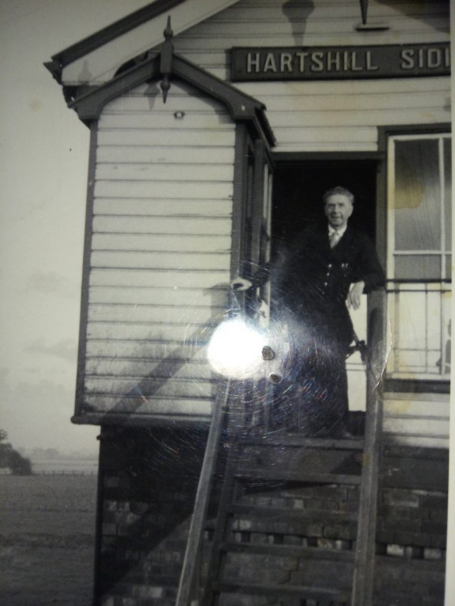 Hartshill. Signal box at Hartshill Sidings. Clifford Hadley (submitter's Grandfather) is in the doorway. | Image courtesy of Pauline Proctor
