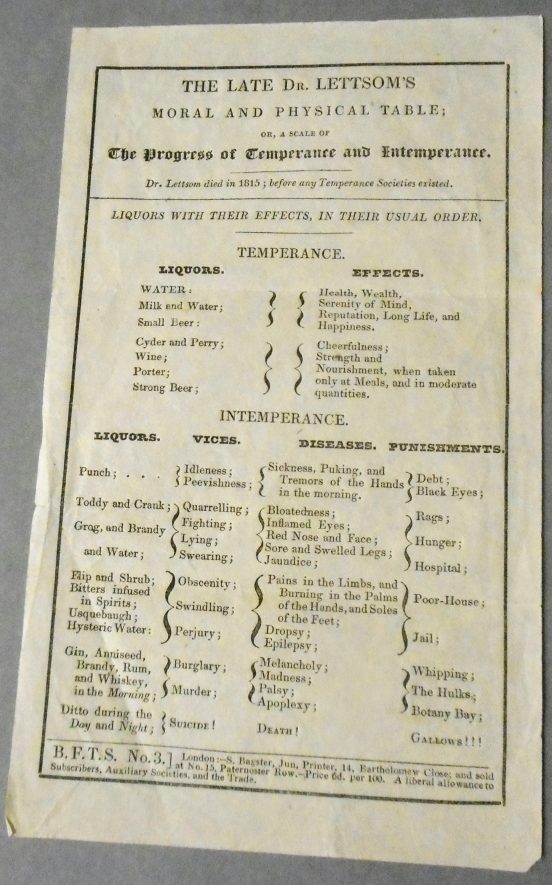 Dr John Lettsom's Moral and Physical Table of hard liquor. The dreadful consequences of drinking gin in the evening don't bear thinking about! | Warwickshire County Record Office reference CR1291/458