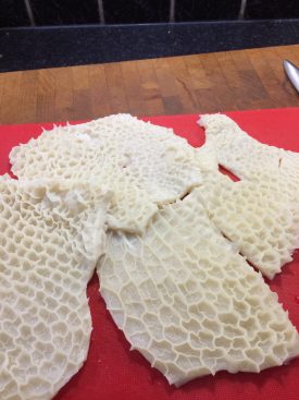 Honeycomb tripe, boiled and ready for dicing. | Image courtesy of Sharon Forman