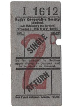 Ticket issued by the Rugby Co-op which also ran a bus service in the town, early 1960s. | Image courtesy of Tony Newman