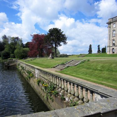 Stoneleigh Abbey, terraces and river Avon, 2018. Steps and balustrade at edge of river | Image courtesy of Anne Langley