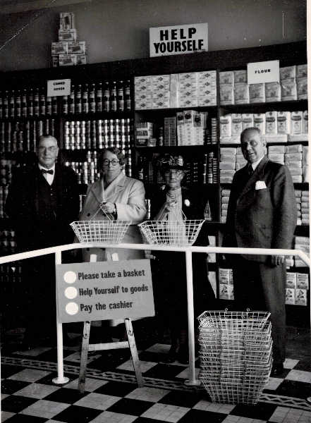 Self Service introduced at the Co-op. We can only assume this is Central Grocery, Abbey Street, Nuneaton and possibly late 1940s / early 1950s | Image courtesy of Heart Of England Co-operative Society, supplied by Nuneaton Memories