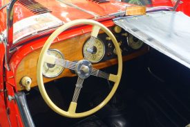 A cream Bluemels wheel on a 1950s Morgan in the Automobile Driving Museum - El Segundo, California. (Daderot) | Image courtesy of Jonathan Kinghorn