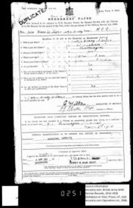 Photo of George Withers' Enlistment papers |  Photo from British Army Service Records 1914-1920 via Ancestry.com