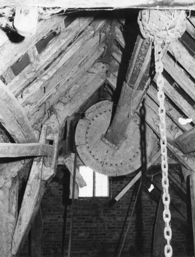 Cherington Mill. Sack hoist, March 1970 | Image courtesy of June Booth