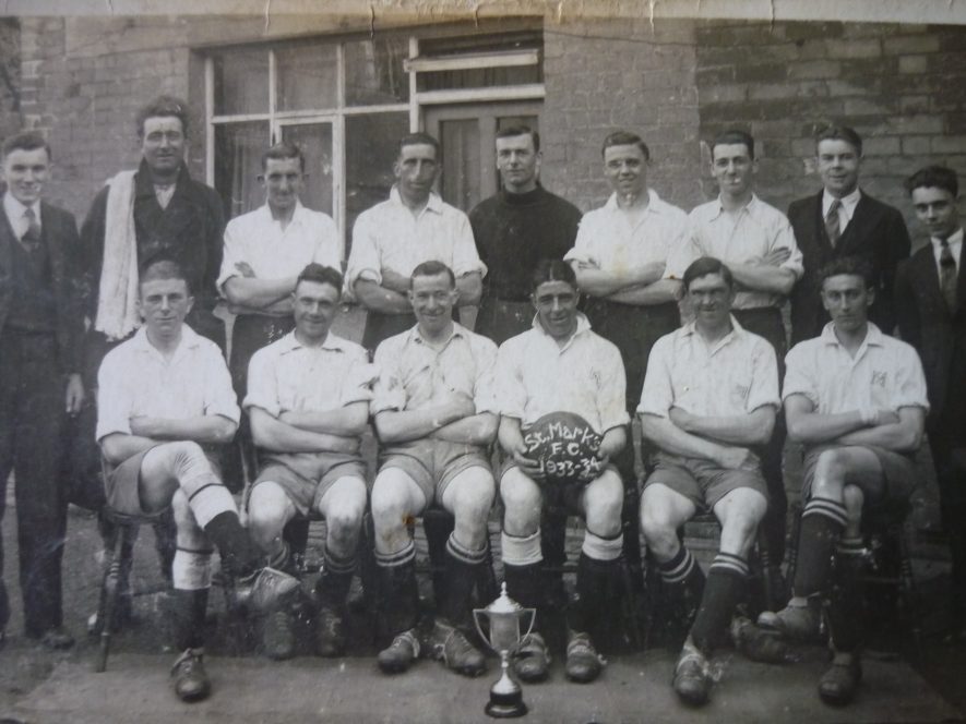 Leamington St Mark's Football Club League Champions 1933-34. The submitter's grandfather, Reginald Lawson, is pictured on the back row - 3rd from right. | Image courtesy of Graham Lawson