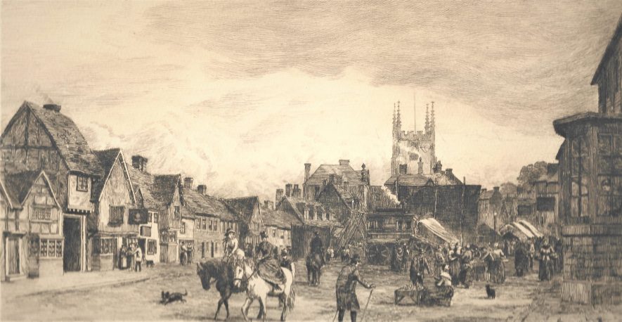 Henley high street. | Print taken from the book The Land of Shakespeare by F.G.Fleay Published 1889. Engraving by John MacPherson. Supplied by Gordon Brinkworth