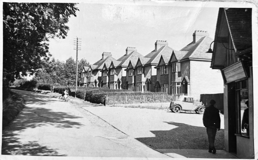 Rowington. Finwood Road c 1936. Looking up from the New Inn (now Tom o'Wood) just by the entrance to the grocery shop. The semi-detached houses had only been built and did not have mains sewer or water. | Image courtesy of Derek Bull