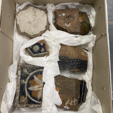 Painted tiles from a temple in Bengal Painted tiles from a temple in Bengal | Image courtesy of Warwickshire Museum Service